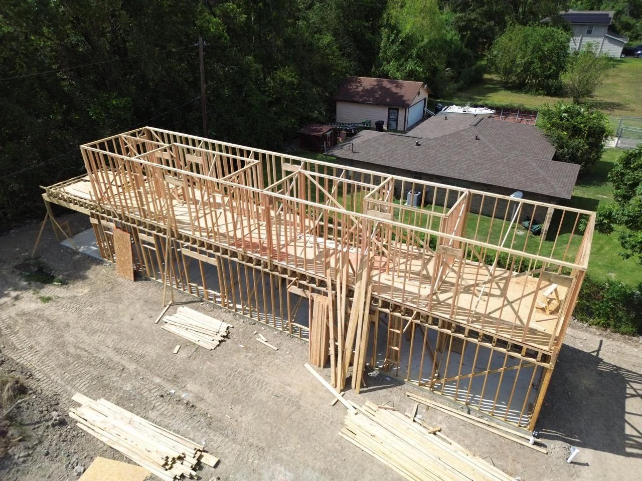 Timber framing during construction