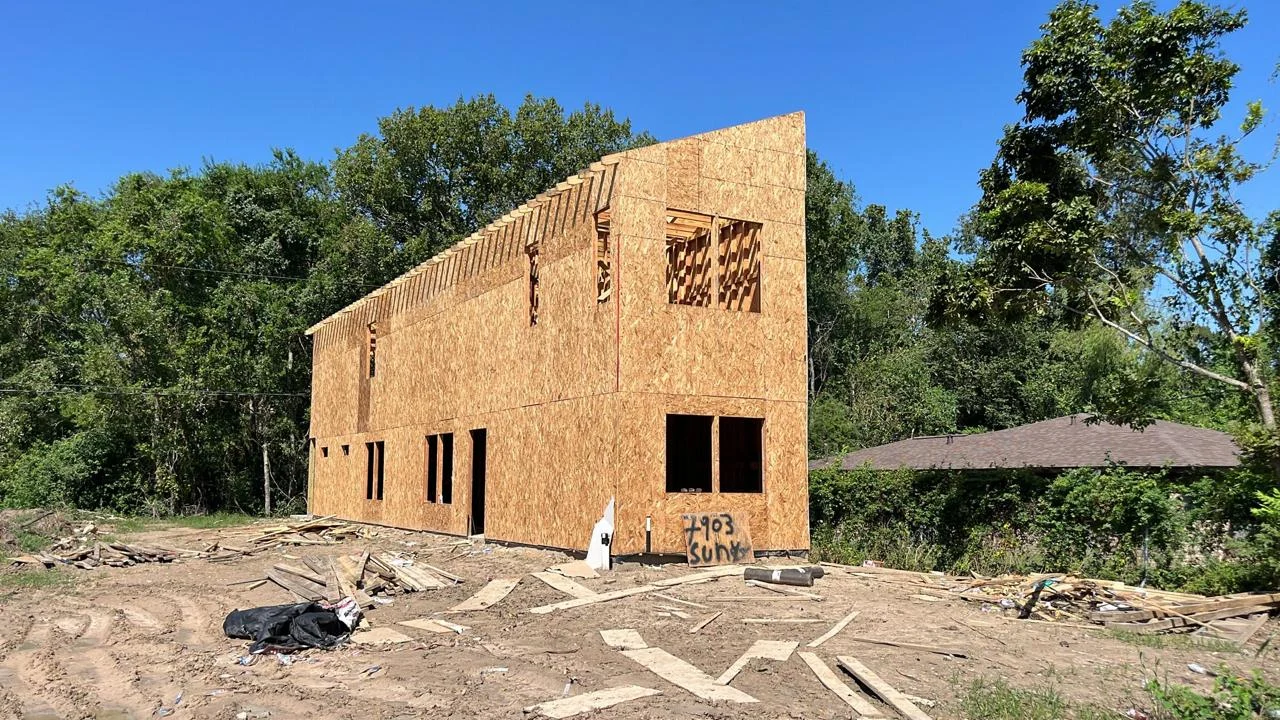 Exterior sheathing in progress
